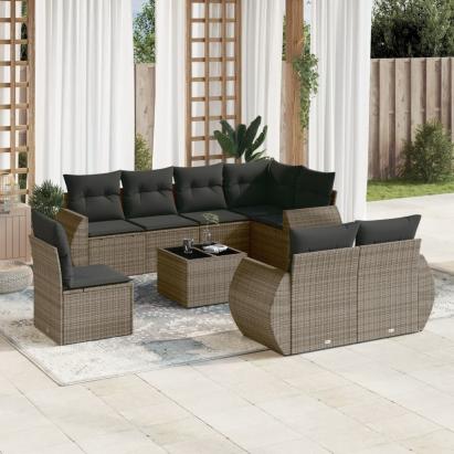 Set canapele de grădină, 9 piese, cu perne, gri, poliratan GartenMobel Dekor