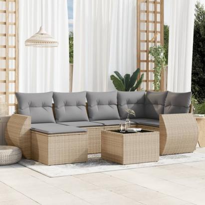 Set canapele de grădină, 7 piese, cu perne, bej, poliratan GartenMobel Dekor