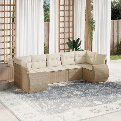 Set canapele de grădină, 7 piese, cu perne, bej, poliratan GartenMobel Dekor