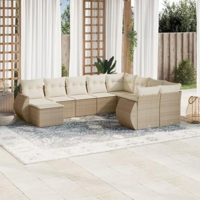 Set canapele de grădină cu perne, 10 piese, bej, poliratan GartenMobel Dekor