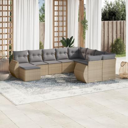 Set canapele de grădină cu perne, 10 piese, bej, poliratan GartenMobel Dekor
