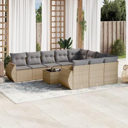 Set canapele de grădină cu perne, 11 piese, bej, poliratan GartenMobel Dekor