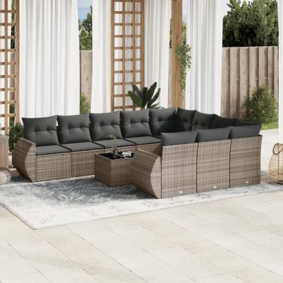 Set canapele de grădină cu perne, 11 piese, gri, poliratan GartenMobel Dekor