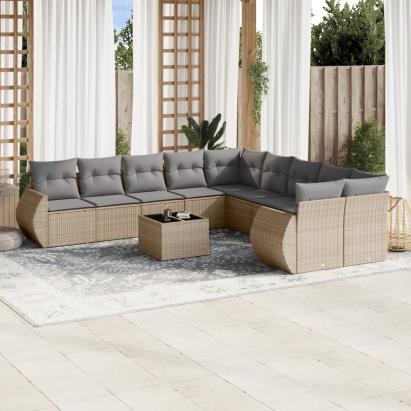 Set canapele de grădină cu perne, 11 piese, bej, poliratan GartenMobel Dekor