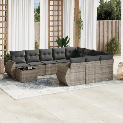 Set canapele de grădină cu perne, 11 piese, gri, poliratan GartenMobel Dekor