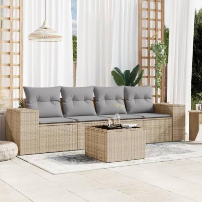 Set canapele de grădină cu perne, 5 piese, bej, poliratan GartenMobel Dekor