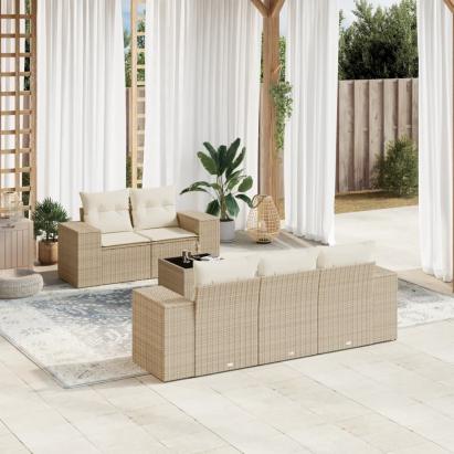 Set canapele de grădină cu perne, 6 piese, bej, poliratan GartenMobel Dekor