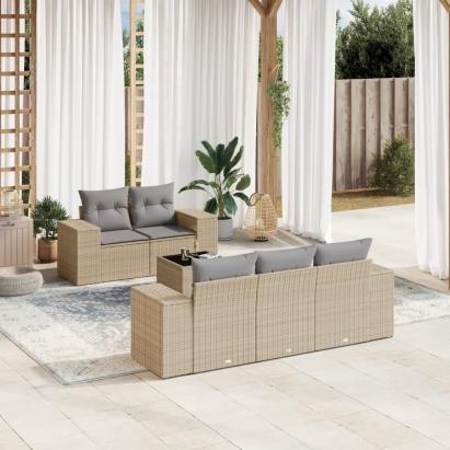 Set canapele de grădină cu perne, 6 piese, bej, poliratan GartenMobel Dekor