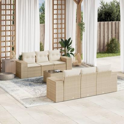 Set canapele de grădină, 7 piese, cu perne, bej, poliratan GartenMobel Dekor