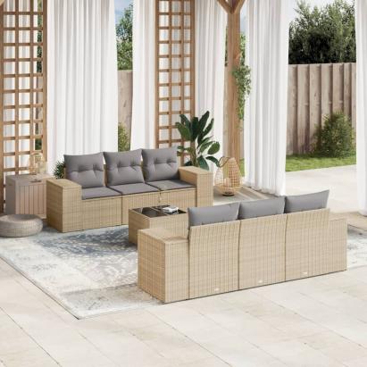 Set canapele de grădină, 7 piese, cu perne, bej, poliratan GartenMobel Dekor