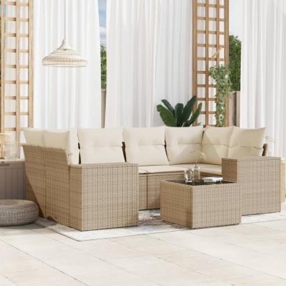 Set canapele de grădină, 7 piese, cu perne, bej, poliratan GartenMobel Dekor
