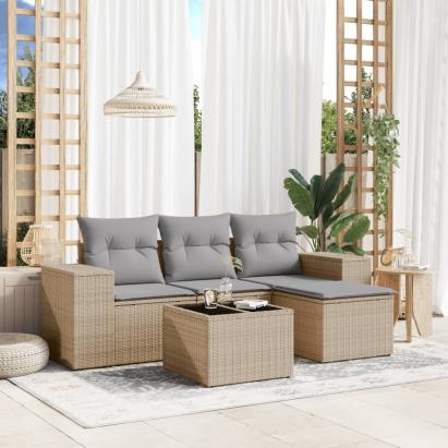 Set canapele de grădină cu perne, 5 piese, bej, poliratan GartenMobel Dekor