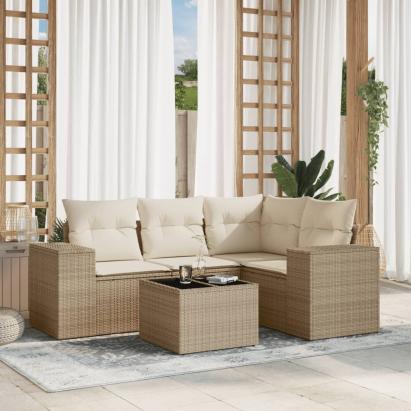Set canapele de grădină cu perne, 5 piese, bej, poliratan GartenMobel Dekor