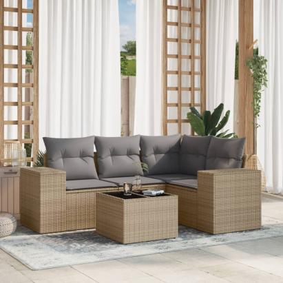 Set canapele de grădină cu perne, 5 piese, bej, poliratan GartenMobel Dekor