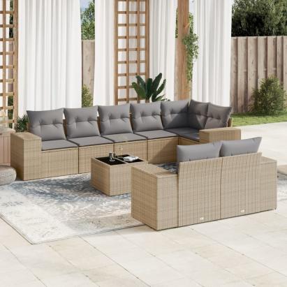 Set canapele de grădină, 9 piese, cu perne, bej, poliratan GartenMobel Dekor