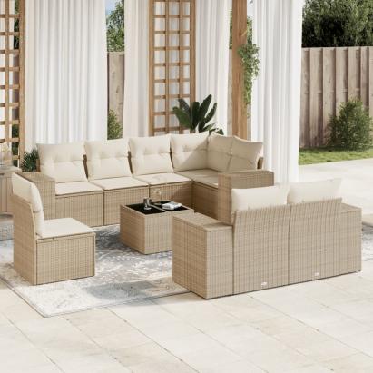 Set canapele de grădină, 9 piese, cu perne, bej, poliratan GartenMobel Dekor