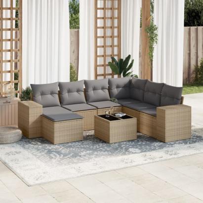 Set canapele de grădină, 8 piese, cu perne, bej, poliratan GartenMobel Dekor
