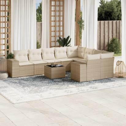 Set canapele de grădină cu perne, 10 piese, bej, poliratan GartenMobel Dekor