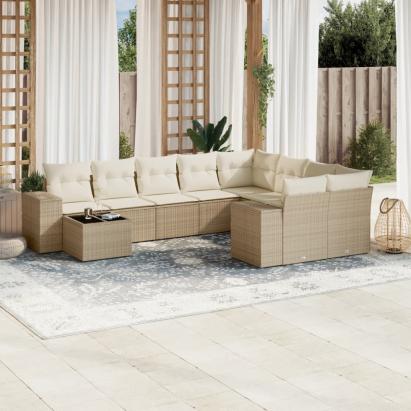 Set canapele de grădină cu perne, 10 piese, bej, poliratan GartenMobel Dekor