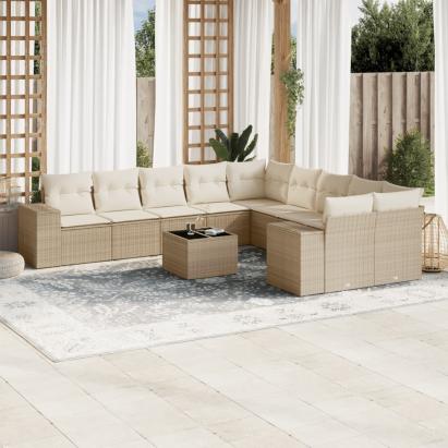 Set canapele de grădină cu perne, 11 piese, bej, poliratan GartenMobel Dekor