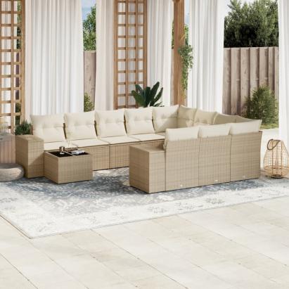 Set canapele de grădină cu perne, 11 piese, bej, poliratan GartenMobel Dekor