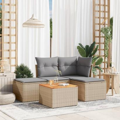 Set canapele de grădină cu perne, 5 piese, bej, poliratan GartenMobel Dekor