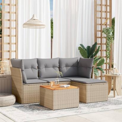 Set canapele de grădină cu perne, 5 piese, bej, poliratan GartenMobel Dekor