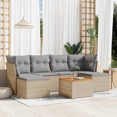 Set canapele de grădină, 7 piese, cu perne, bej, poliratan GartenMobel Dekor