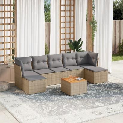 Set canapele de grădină, 8 piese, cu perne, bej, poliratan GartenMobel Dekor