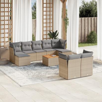 Set canapele de grădină cu perne, 10 piese, bej, poliratan GartenMobel Dekor