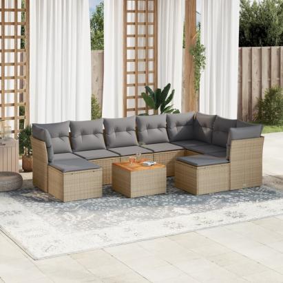 Set canapele de grădină cu perne, 10 piese, bej, poliratan GartenMobel Dekor