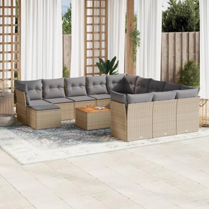 Set canapele de grădină, 13 piese, cu perne, bej, poliratan GartenMobel Dekor