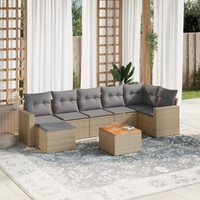 Set canapele de grădină, 8 piese, cu perne, bej, poliratan GartenMobel Dekor