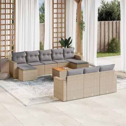 Set canapele de grădină cu perne, 11 piese, bej, poliratan GartenMobel Dekor