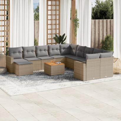 Set canapele de grădină cu perne, 12 piese, bej, poliratan GartenMobel Dekor