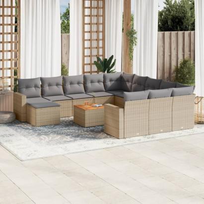 Set canapele de grădină, 13 piese, cu perne, bej, poliratan GartenMobel Dekor