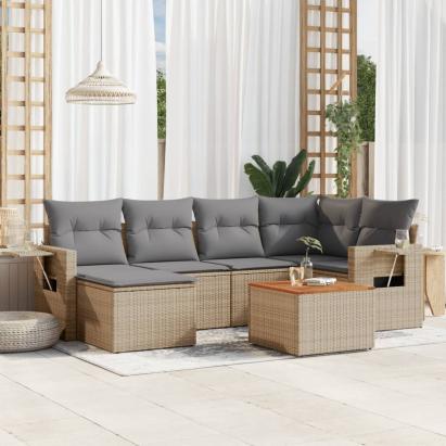 Set canapele de grădină, 7 piese, cu perne, bej, poliratan GartenMobel Dekor