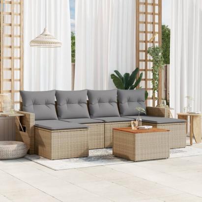 Set canapele de grădină, 7 piese, cu perne, bej, poliratan GartenMobel Dekor