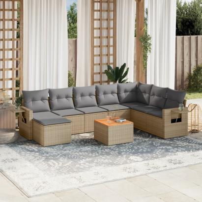 Set canapele de grădină, 9 piese, cu perne, bej, poliratan GartenMobel Dekor