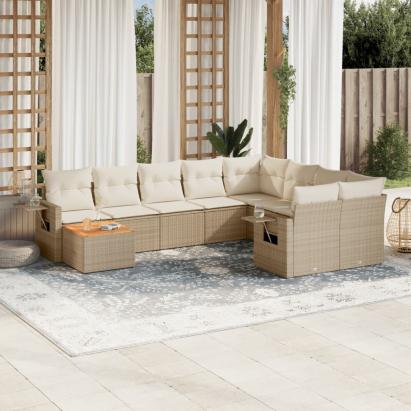 Set canapele de grădină cu perne, 10 piese, bej, poliratan GartenMobel Dekor