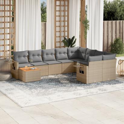 Set canapele de grădină cu perne, 10 piese, bej, poliratan GartenMobel Dekor