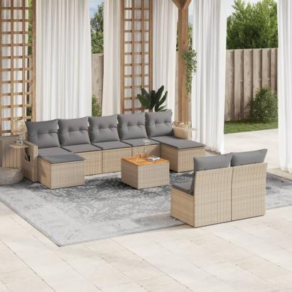 Set canapele de grădină cu perne, 10 piese, bej, poliratan GartenMobel Dekor