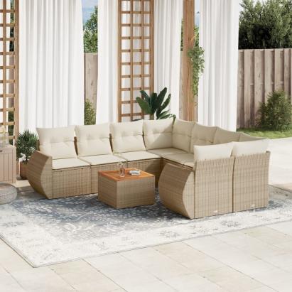 Set canapele de grădină, 9 piese, cu perne, bej, poliratan GartenMobel Dekor