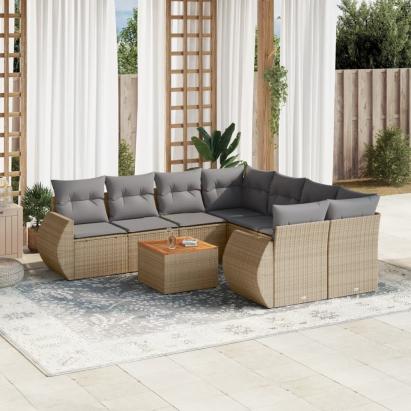 Set canapele de grădină, 9 piese, cu perne, bej, poliratan GartenMobel Dekor