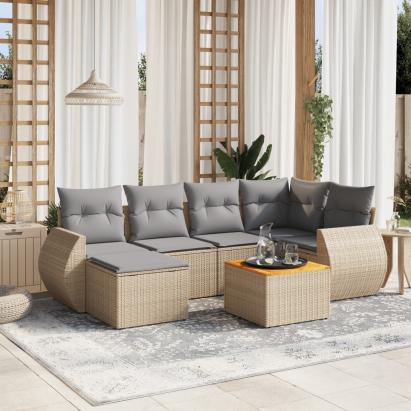 Set canapele de grădină, 7 piese, cu perne, bej, poliratan GartenMobel Dekor