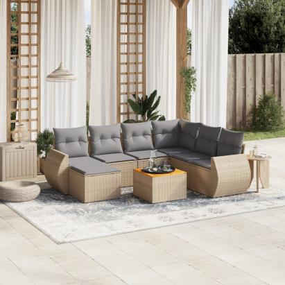 Set canapele de grădină, 8 piese, cu perne, bej, poliratan GartenMobel Dekor