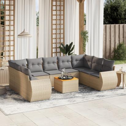 Set canapele de grădină cu perne, 10 piese, bej, poliratan GartenMobel Dekor