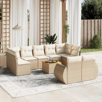 Set canapele de grădină cu perne, 10 piese, bej, poliratan GartenMobel Dekor