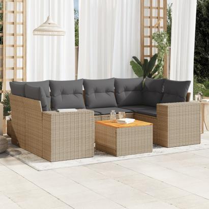 Set canapele de grădină, 7 piese, cu perne, bej, poliratan GartenMobel Dekor