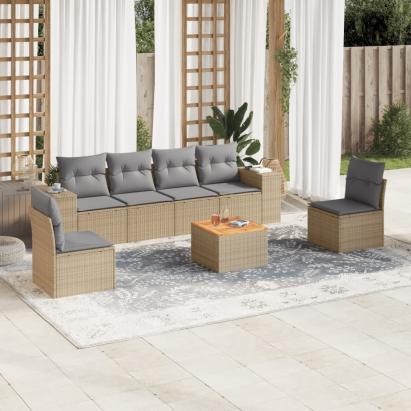 Set canapele de grădină, 7 piese, cu perne, bej, poliratan GartenMobel Dekor